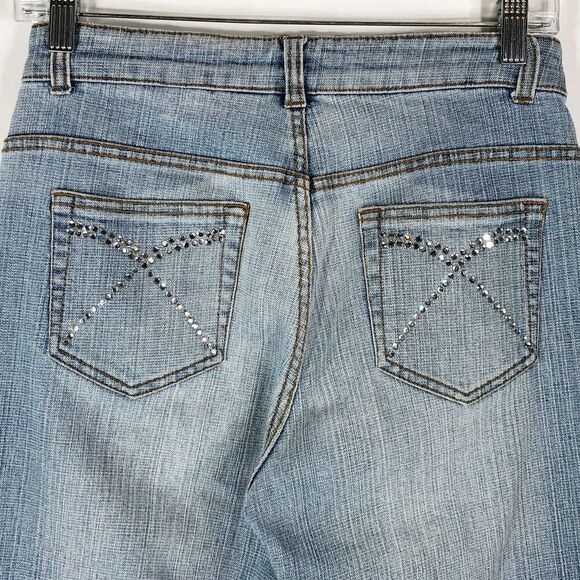 Cache Size‎ 4 Capri Jeans Cropped Light Blue Rhinestones Cuffed Pockets 1075 - Picture 3 of 8